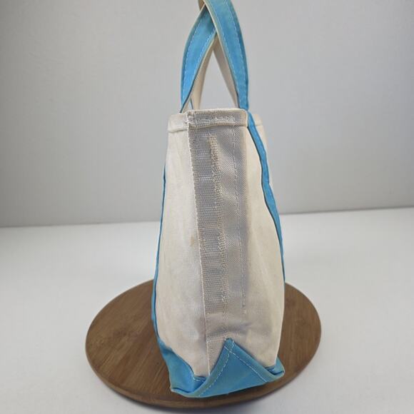 Vtg L.L.Bean Boat and Tote Bag Medium tiffany Blue Trim Canvas Open Top Made USA - Picture 3 of 16